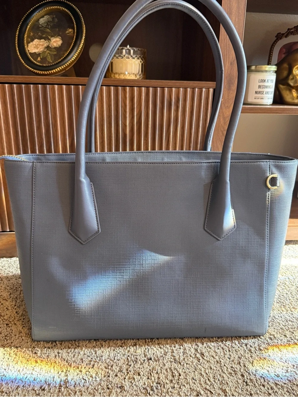 Dagne Dover Womens Legend Tote Bag Ash Blue Coated Canvas Feminine Laptop Work